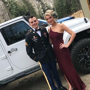 amy one shoulder crepe gown